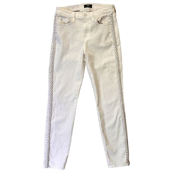NWT 7 For All Mankind Braided Seam The Ankle Skinny White Jeans 27X27 - Picture 1 of 9